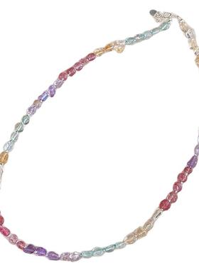 彩虹七彩糖果色黄紫水晶项链女