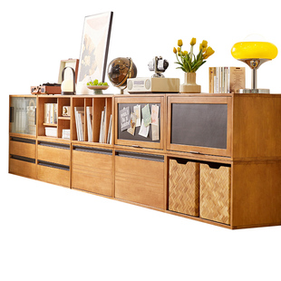 实木书柜矮柜自由组合柜格子柜模块柜电视柜飘窗柜落地收纳储物柜