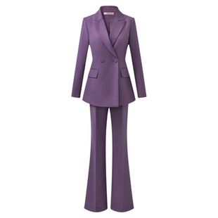 年会新年主持人上镜西装套装高端紫色休闲商务三件套轻熟风气质女