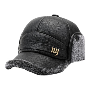 皮面雷锋帽中老年爸爸冬季加绒棒球帽老人男爷爷户外防风寒棉帽子