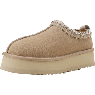 艾斯臣真皮雪地靴女2024冬季新款一脚蹬短靴厚底增高加绒保暖棉鞋