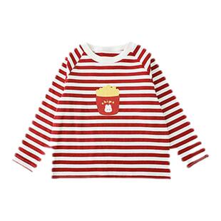 幼悠 女童卡通背带裤萌兔薯条绣标条纹T恤宝宝春秋时尚可爱背带裙