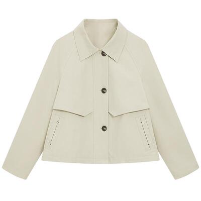 KBNE英伦风时尚短款小个子风衣女2026春季新款高级感休闲翻领外套