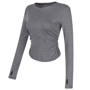 健身女孩半拉链瑜伽服长袖秋冬收腰显瘦普拉提训练套装运动上衣新