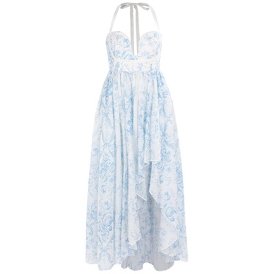 Maison白底天蓝树叶及踝连衣裙