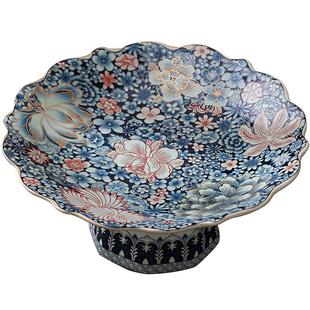 中式陶瓷汝窑高脚果盘青花高足盘茶点盘糕点盘精致点心家用水果盘