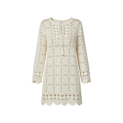 TOP家 一针一线 法式浪漫复古 重磅荃手工匠心钩织镂空针织连衣裙