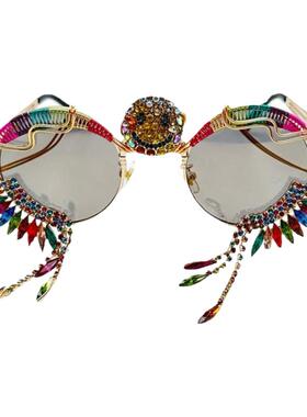 美国代购手作闪闪笑脸金属墨镜