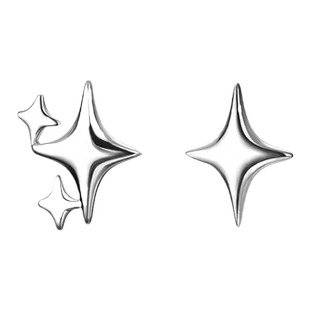 不对称耳钉女纯银针S999养耳洞星星耳环2025年新款潮防过敏耳饰女