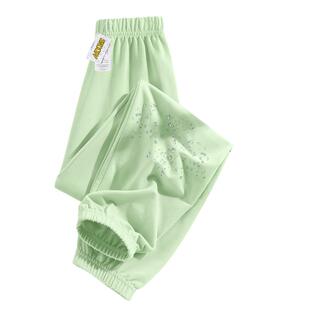 史努比童装女童夏季裤子2026新款女孩休闲裤浅绿色儿童冰丝防蚊裤