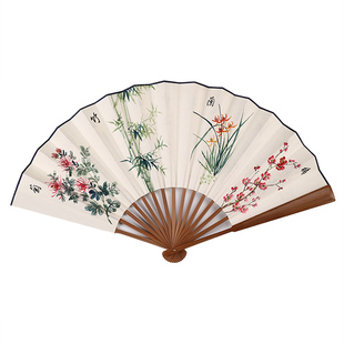 折扇十寸宣纸折扇手绘古风礼品书法山水文玩日用书画棕竹男士扇子