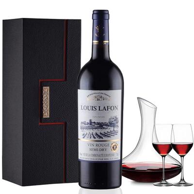 路易拉菲LOUISLAFON半干红葡萄酒法国原瓶进口红酒礼盒装送醒酒器