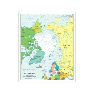 北极地图北冰洋南极洲高清印制布画芯竖款英文办公教室背景装饰画