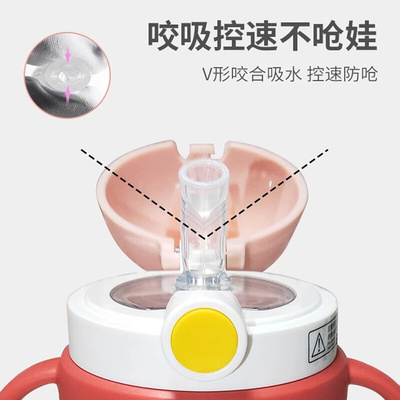 善趣抗菌牛奶杯儿童保温杯带吸管宝宝防摔学饮杯婴儿防呛保温水壶