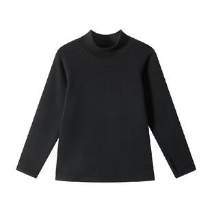 euv儿童半高领打底衫男童女童秋冬加绒加厚保暖衣上衣白色长袖T恤