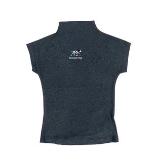 黑喵像素 夏季斑点狗冰丝针织短袖t恤背心女半高领宽松显瘦薄款