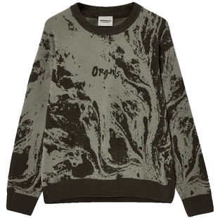 杰克琼斯男装2025年秋季新款水墨风满印针织衫宽松字母提花毛衣