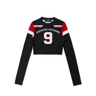 aespa宁艺卓同款duckdive复古机车长袖T恤女秋季短装露腰美式上衣