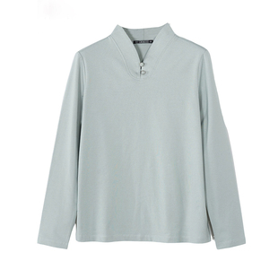 新中式长袖T恤女纯色立领复古上衣内搭打底衫外穿宽松国风百搭秋