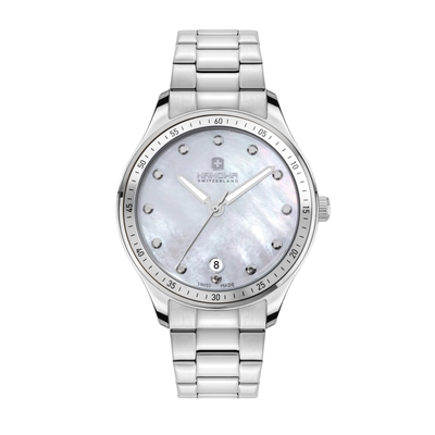 Hanowa女士手表瑞士小众品牌轻奢简洁大表盘贝母钢带38mm直邮代购