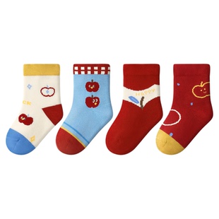 尼多熊2026宝宝红袜子秋冬棉袜儿童本命年袜子婴儿红色过年新年袜