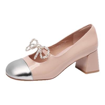 KISSKITTY羊皮粗高跟玛丽珍鞋