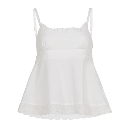 浪漫嬉皮士花边拼接吊带娃娃衫