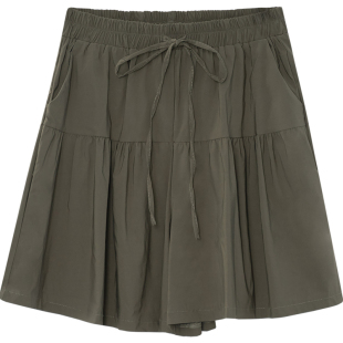 复古阔腿短裤松紧高腰抽绳绑带设计感褶皱裙裤宽松百搭休闲五分裤