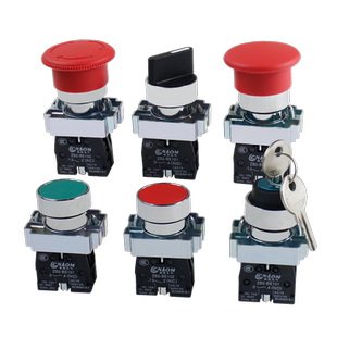 XB2金属启动按钮开关按压式自锁三档旋钮转换急停蘑菇头钥匙220v