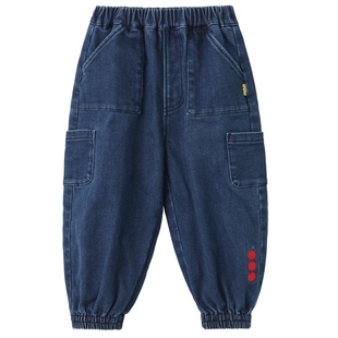 【新品】papa爬爬秋季儿童休闲裤子洋气牛仔裤保暖舒适百搭