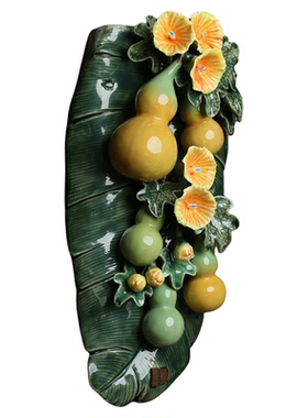 五代同堂福临门挂壁花瓶玄关葫芦佛山石湾陶瓷公仔工艺品镇宅