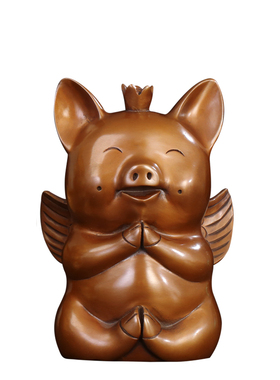 招财紫铜生肖飞猪摆件
