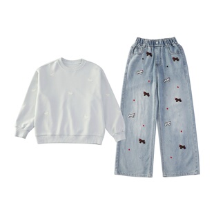 女童卫衣牛仔裤套装春秋新款儿童2026潮上衣两件套女孩阔腿裤童装