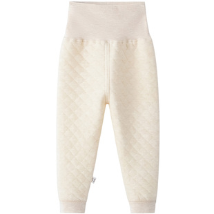 婴幼儿童保暖裤子三层夹棉纯棉1岁半2男宝宝加厚高腰护肚秋裤睡裤