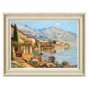 风色花园湖畔意大利风景油画客厅餐厅卧室挂画欧式美式复古装饰画