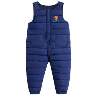 儿童羽绒棉背带裤男童连体衣可开档女童保暖加厚宝宝裤子秋冬外穿