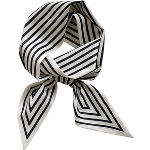 时尚条纹双层窄细小长条发带丝巾女薄款围巾飘带绑包装饰领巾头巾