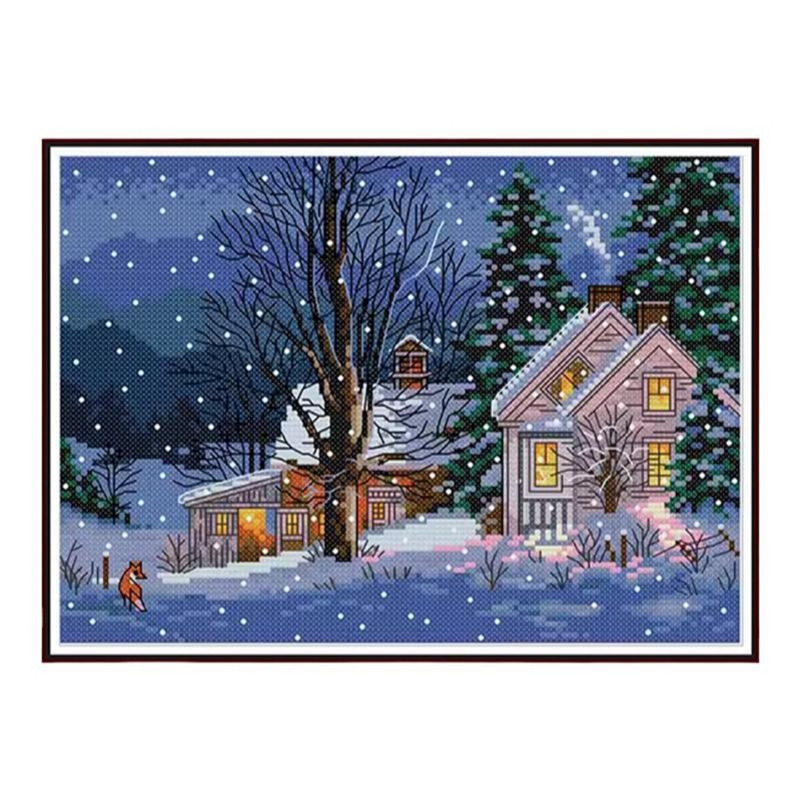 雪景十字绣唯美雪夜冬天小屋新款