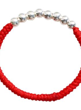 925银转运珠戒指ins本命年红绳