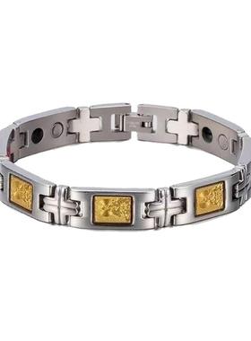 高级钛钢男士手链观音链镶嵌金箔纸磁疗缓解疲劳防辐射饰品可调节