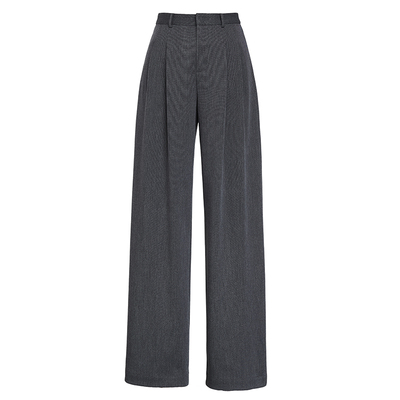 老钱风机洗免烫格雷系灰色阔腿裤