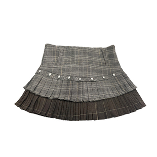 STN学院风半身裙格纹百褶裙女2025新款高腰显瘦带底裤a字短裙
