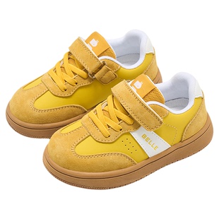 百丽童鞋儿童德训鞋2025新款秋季女童黄色运动板鞋女孩软底休闲鞋