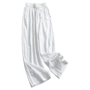 纯色垂感系带松紧腰宽松直筒裤薄款通勤百搭阔腿裤休闲裤女裤Z033