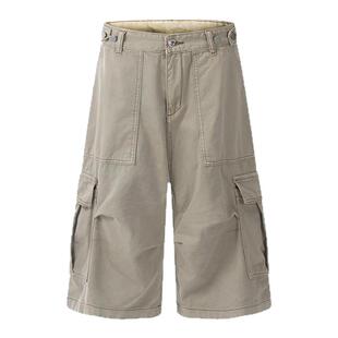 CANCAMP 夏季新款美式多口袋短裤七分裤子男宽松高级感阔腿工装裤