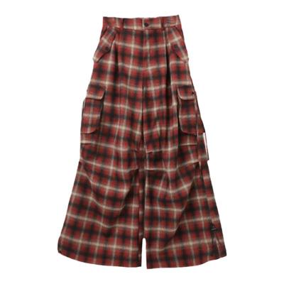 西町村屋美式休闲渐变格纹工装裤