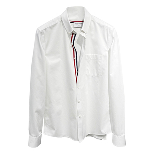 DH高端原创秋季新款男长袖免烫衬衫男TB三色织带修身纯棉白色衬衣