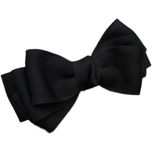 多层缎带蝴蝶结发夹简约纯色黑色弹簧夹气质顶夹后脑勺半扎发横夹