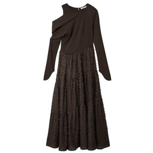 SNIDEL秋冬款淑女露肩收腰流苏伞裙针织连衣裙SWNO245063