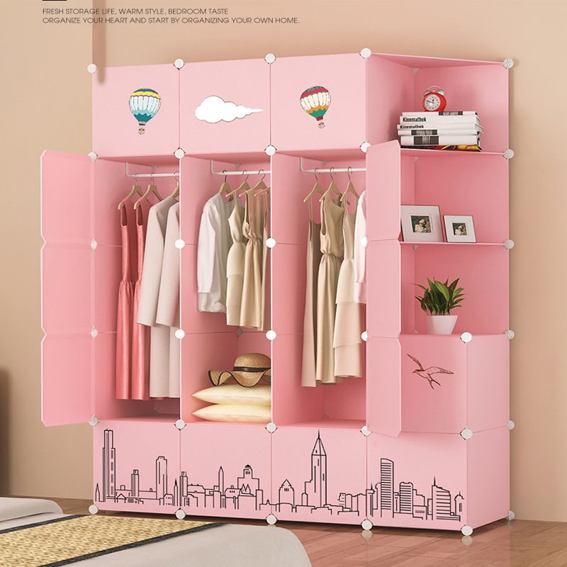 衣柜挂布艺现代简约加固塑料收纳简易衣橱加厚收纳衣柜子出租房用